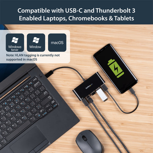 StarTech.com US1GC303APD - USB-C to GbE Adapter w/ 3-Port USB Hub