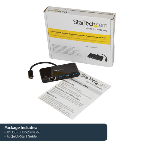 StarTech.com US1GC303APD - USB-C to GbE Adapter w/ 3-Port USB Hub