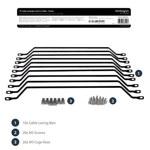 CMLB104 - STARTECH.COM HORIZONTAL CABLE LACING BARS FOR RACKS - 4IN OFFSET - 10 PACK 2 YR
