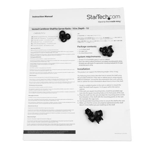 StarTech.com CABSHELFV1U - VENTED 1U RACK SHELF - 10IN DEEP