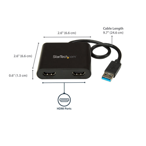 StarTech.com USB32HD2 - USB to Dual HDMI Adapter - 4K