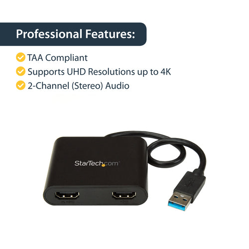 StarTech.com USB32HD2 - USB to Dual HDMI Adapter - 4K