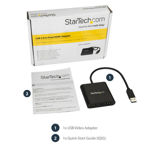 StarTech.com USB32HD2 - USB to Dual HDMI Adapter - 4K
