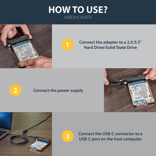 StarTech.com USB31C2SAT3 - USB C SATA Adapter for 2.5/3.5in SSD/HDD