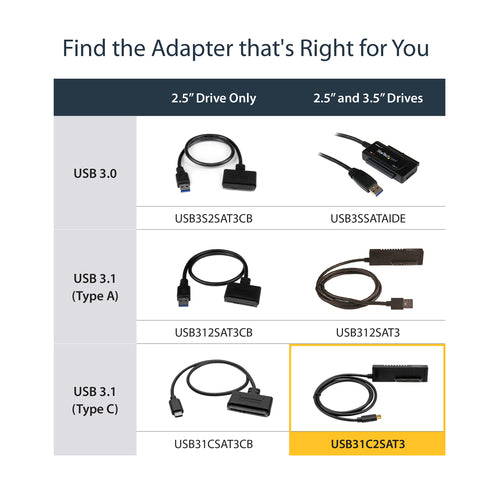 StarTech.com USB31C2SAT3 - USB C SATA Adapter for 2.5/3.5in SSD/HDD