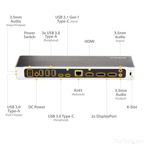 DK30CH2DPPD - STARTECH.COM USB-C DOCK - TRIPLE 4K MONITOR, 5X USB3.0, WINDOWS/MAC - 60W PD 3YR