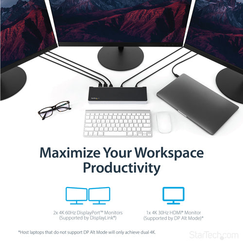 DK30CH2DPPD - STARTECH.COM USB-C DOCK - TRIPLE 4K MONITOR, 5X USB3.0, WINDOWS/MAC - 60W PD 3YR