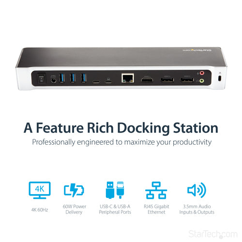 DK30CH2DPPD - STARTECH.COM USB-C DOCK - TRIPLE 4K MONITOR, 5X USB3.0, WINDOWS/MAC - 60W PD 3YR