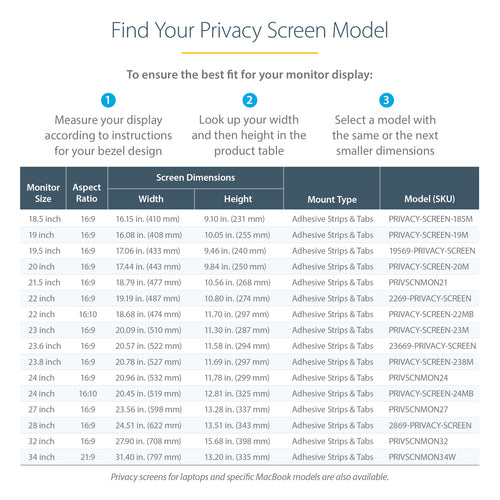 STARTECH.COM 22" 16:9 COMPUTER MONITOR PRIVACY FILTER, ANTI-GLARE PRIVACY SCREEN FILTER 2Y