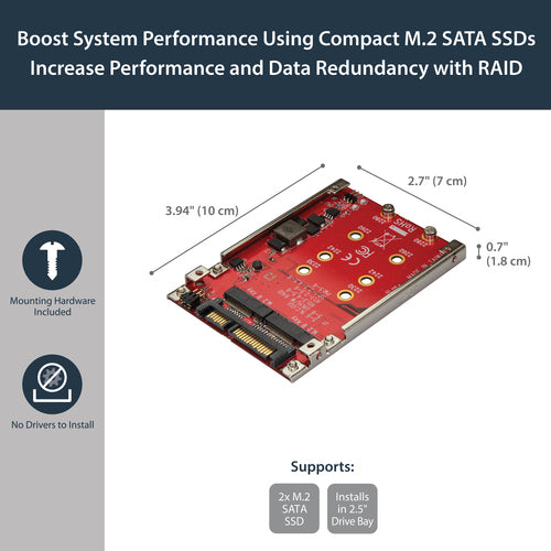 StarTech.com S322M225R - Dual-Slot M.2 to SATA Adapter - RAID