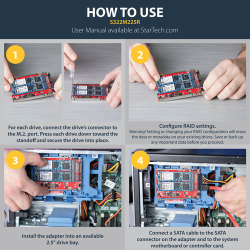 StarTech.com S322M225R - Dual-Slot M.2 to SATA Adapter - RAID