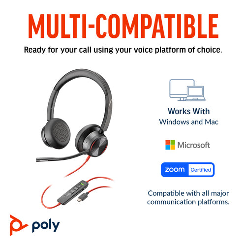 Poly Blackwire 8225 Stereo Microsoft Teams Certified USB-C Headset+USB-C/A Adptr