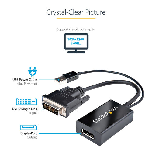 StarTech.com DVI2DP2 - DVI to DisplayPort Adapter - USB Power