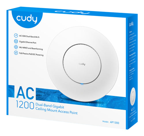 CUDY AP1300 - AC1200 Dual Band Gigabit Ceiling Mount Wi-Fi AP 1x GbE RJ45 Port 12V DC