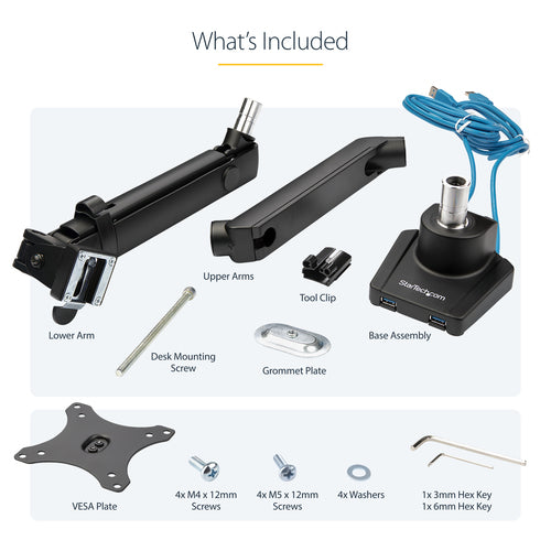 STARTECH.COM SINGLE DESK MOUNT MONITOR ARM - 2 BUILT-IN USB 3.0 PORTS, 2 YR