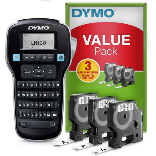 DYMO 2181011 - LabelManager 160p Portable Label Maker Value Pack. 3x D1 Rolls of Tape 12mm x