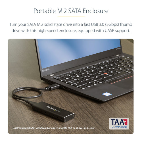SM2NGFFMBU33 - STARTECH.COM M.2 SSD ENCLOSURE FOR M.2 SATA SSD - USB 3.0 5GBPS - ALUMINUM 2 YR