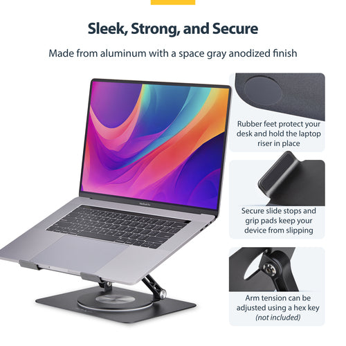 STARTECH.COM ROTATING LAPTOP STAND, 360 SWIVEL, ERGONOMIC DESK RISER, 5 YR