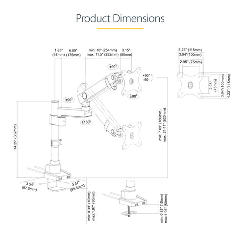 STARTECH.COM DESK MOUNT MONITOR ARM W/ USB - POLE MOUNT FULL MOTION - 8KG 2 YR