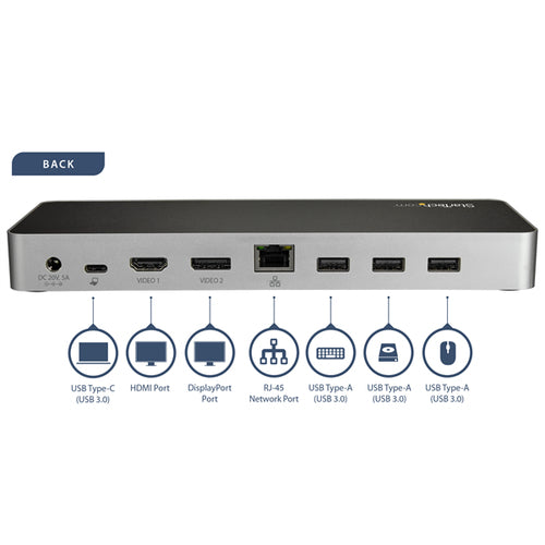 StarTech.com DK30CHDDPPD - DUAL MONITOR USB C DOCK - 60W PD - SD
