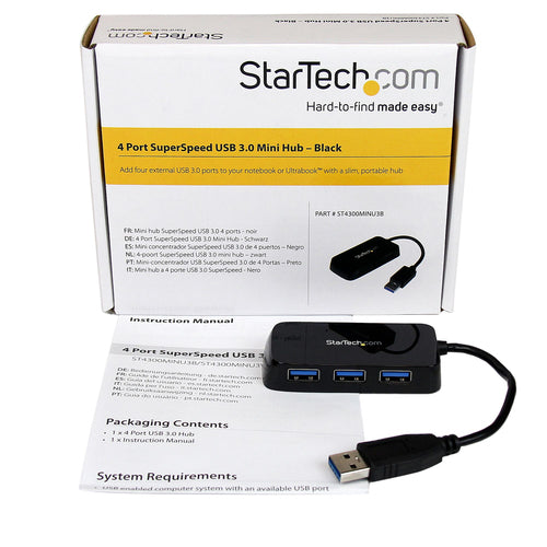 StarTech.com ST4300MINU3B - Portable 4 Port Mini USB 3.0 Hub - Black