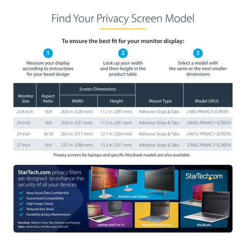 STARTECH.COM 24-INCH 16:9 GOLD MONITOR PRIVACY SCREEN, FILTER W/ENHANCED PRIVACY,SP,2 YR
