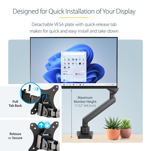 STARTECH.COM SINGLE DESK MOUNT MONITOR ARM - 2 BUILT-IN USB 3.0 PORTS, 2 YR