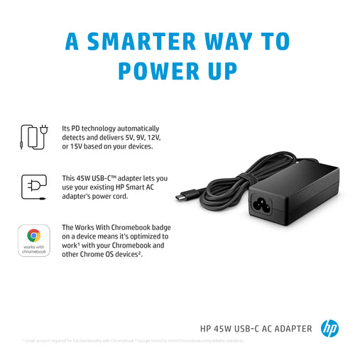N8N14AA - HP Power Adapter AC 45W USB-C LC 5VDC-15VDC Output - C6 3-Pin AC Input