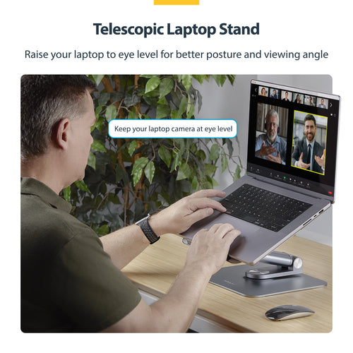 STARTECH.COM TELESCOPIC LAPTOP STAND, 360 SWIVEL BASE, RISER FOR DESK, 5 YR
