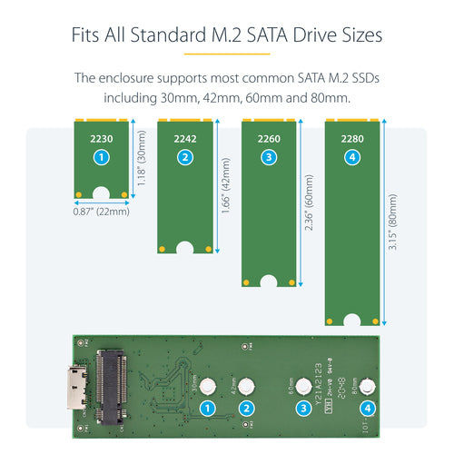 SM2NGFFMBU33 - STARTECH.COM M.2 SSD ENCLOSURE FOR M.2 SATA SSD - USB 3.0 5GBPS - ALUMINUM 2 YR