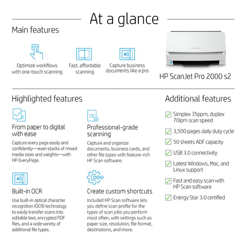 HP 6FW06A - ScanJet Pro 2000 s2 Sheet-Feed Scanner