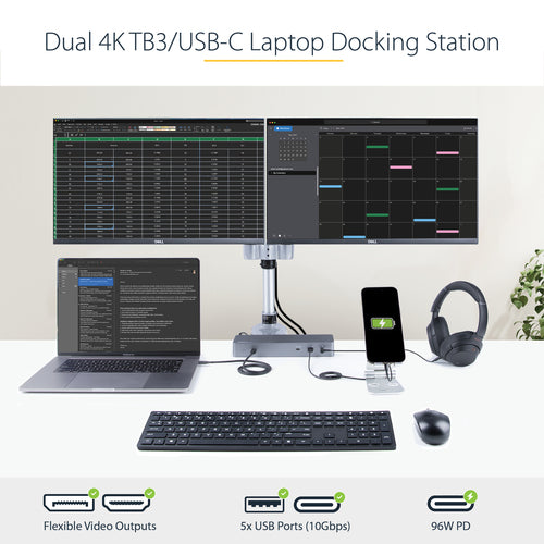 TB3CDK2DH - STARTECH.COM THUNDERBOLT 3 DOCK/USB-C DOCK - DUAL 4K DP/HDMI, 1X8K - 96W PD 3 YR
