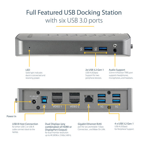 StarTech.com DK30A2DHU - HYBRID USB-C USB-A DOCK - DUAL HDMI/DP