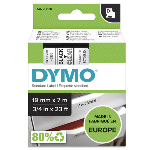 S0720820 - Dymo Blk on Clr 19mmx7m Tape