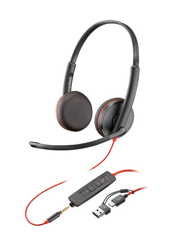 HP 8X229AA - Poly Blackwire 3225 Stereo USB-C Headset +3.5mm Plug +USB-C/A Adapter