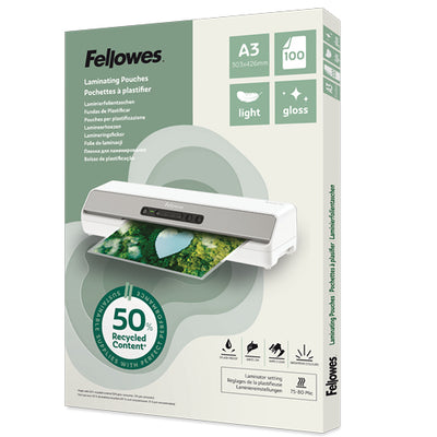 100142988 - Fellowes Laminierfolien, A3, glänzend, mit Recyclinganteil, Packung à 100 Stück