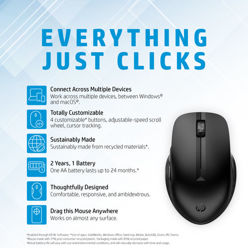 3B4Q5UT - HP 435 Multi-Device Bluetooth & WiFi Wireless Mouse