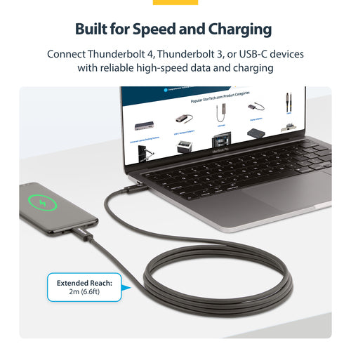 STARTECH.COM 6FT (2M) THUNDERBOLT 4 CABLE, 40GBPS, 100W PD, INTEL-CERTIFIED TB CABLE 2 YR