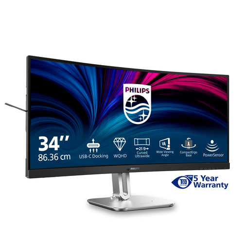 34B2U5600C/75 - PHILIPS 34B2U5600C/75 34" 21:9 CURVE WQHD, HDMI,DP,USB-C,RJ45,SPKR,H/ADJ,4YR