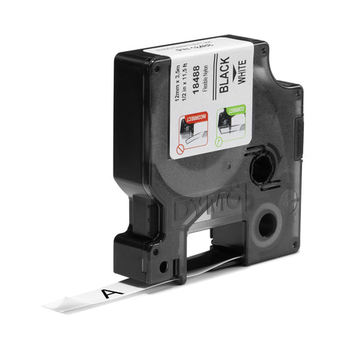 18488 - Dymo Blk on Wht 12mm Tape Nyl