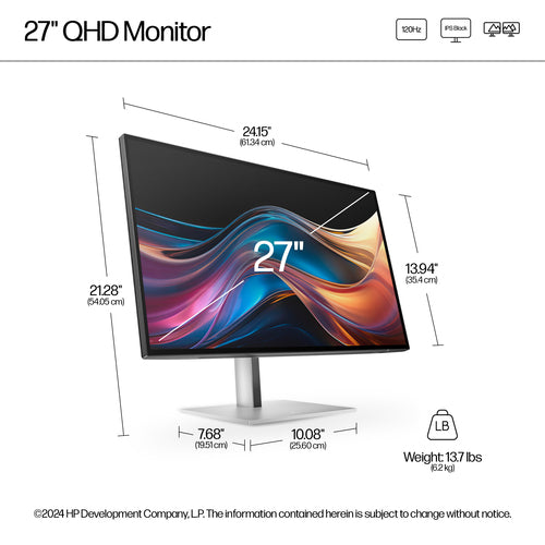 HP Series 7 Pro 727pq 27 inch QHD Monitor - SOH ONLY