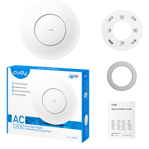 CUDY AP1300 - AC1200 Dual Band Gigabit Ceiling Mount Wi-Fi AP 1x GbE RJ45 Port 12V DC