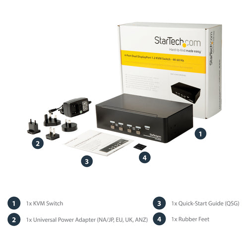 SV431DPDDUA2 - STARTECH.COM 4 PORT DUAL DISPLAYPORT KVM SWITCH - DP KVM SWITCH - 4K (60HZ) 2 YR