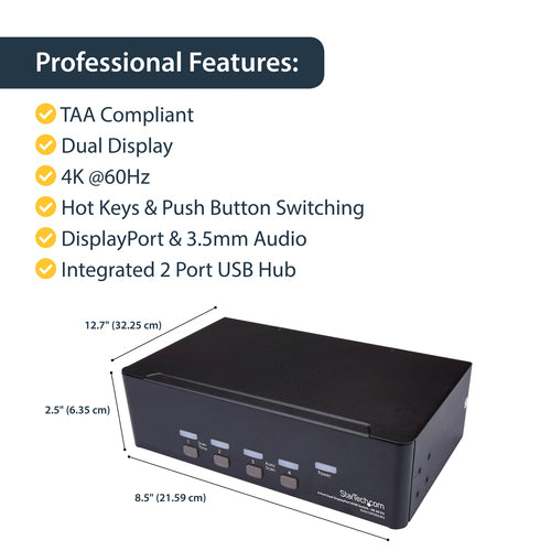 SV431DPDDUA2 - STARTECH.COM 4 PORT DUAL DISPLAYPORT KVM SWITCH - DP KVM SWITCH - 4K (60HZ) 2 YR