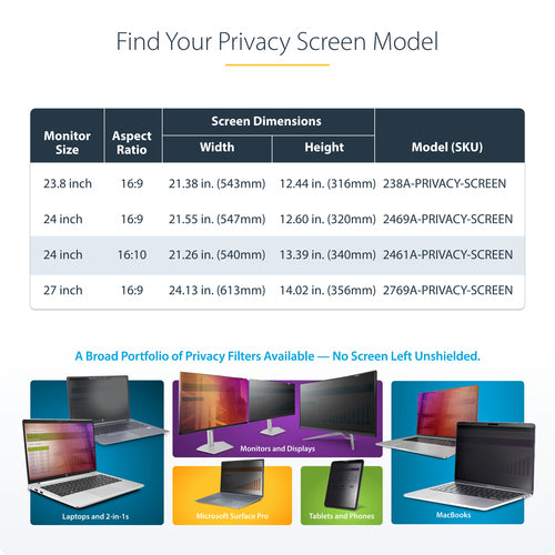 STARTECH.COM 24-INCH 16:10 MONITOR PRIVACY SCREEN, HANGING FILTER/SHIELD, 2 YR