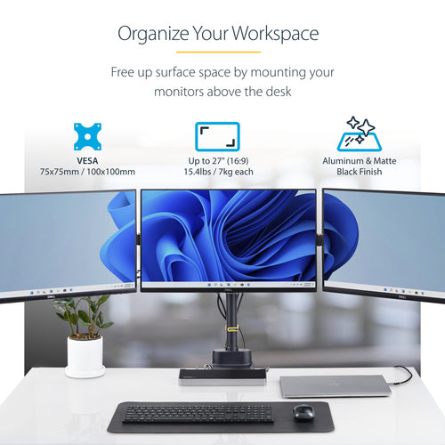 StarTech.com 3MP2AG-MONITOR-ARM - Dreifach Monitor Schreibtischhalterung 27 Zoll Bildschirme