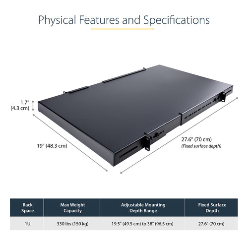 ADJSHELFHD - STARTECH.COM 1U 4-POST SERVER RACK SHELF - NETWORK CABINET SHELF LTW