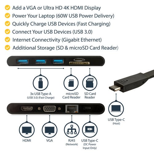 StarTech.com DKT30CHVSCPD - Multiport Adapter - USB-C - HDMI and VGA