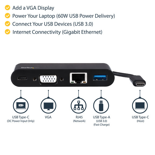StarTech.com DKT30CVAGPD - Adapter - USB C VGA Multiport - PD 60W