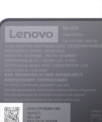 IBM Power Adapter AC 65W 20VDC 3.25A USB Type-C Output - C6 3-Pin AC Input - FRU